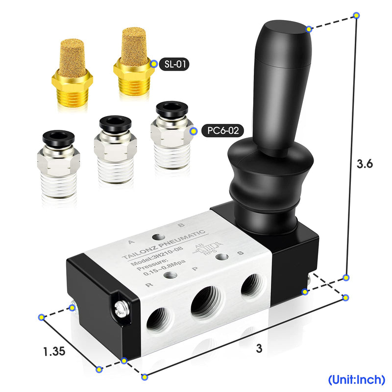 [Australia - AusPower] - TAILONZ PNEUMATIC 1/4"NPT 5 Way 2 Postion Air Hand Lever Operated Valve Pneumatic Solenoid Valve Manual Control Push-Pull 4H210-08 