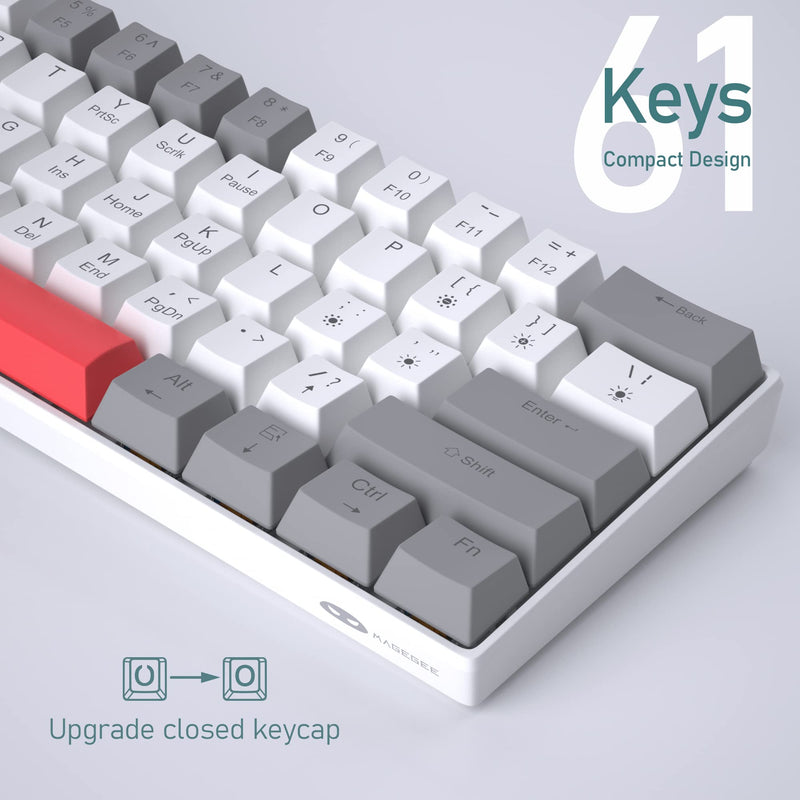 [Australia - AusPower] - 60% Mechanical Gaming Keyboard, Grey&White Gaming Keyboard with Hot Swappable Linear Red Switches, Wired Detachable Type-C Cable Mini Keyboard with Powder Blue Backlight for Windows/Mac/PC/Laptop grey&white with hot swappable red switch 