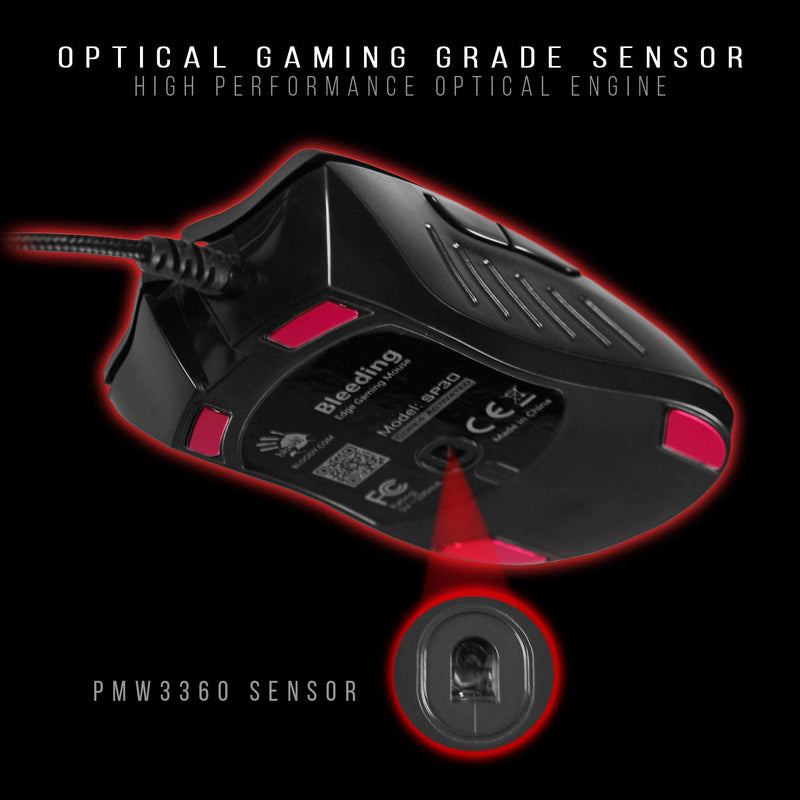 [Australia - AusPower] - Bloody SP30 Ergonomic Optical Switch Gaming Mouse - Fastest Mouse Switch in Gaming - Enthusiast Grade 3360 Sensor - 8 Programmable Buttons - Non-Slip Rubberized Black - 12,000 DPI 