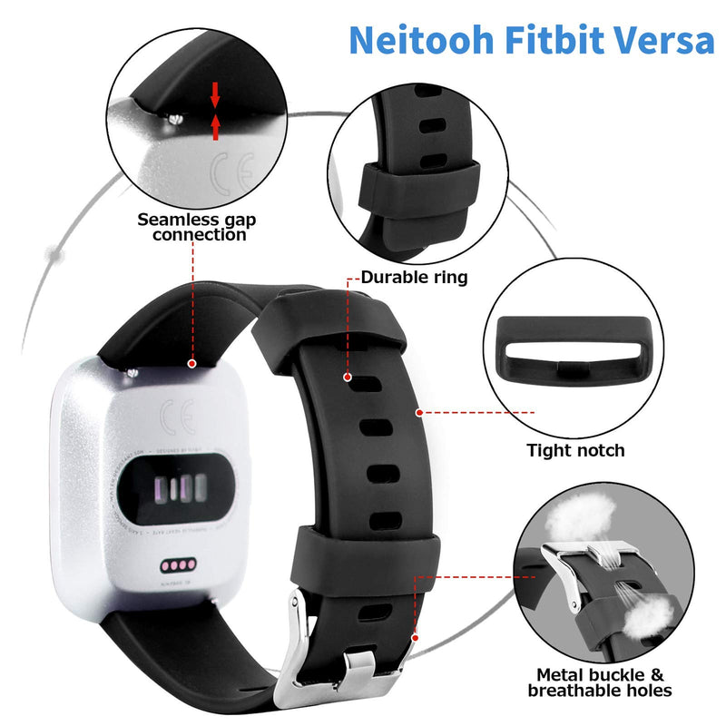 [Australia - AusPower] - Neitooh 4 Packs Bands Compatible with Fitbit Versa/Versa 2/Fitbit Versa Lite for Women and Men, Classic Soft Silicone Sport Strap Replacement Wristband for Fitbit Versa Smart Watch Large Navy blue/Black/White/Red 