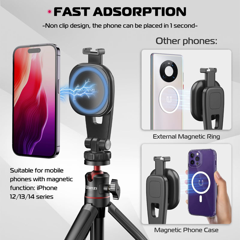 [Australia - AusPower] - ULANZI Magnetic iPhone Tripod Mount MA23, Magnet Phone Holder Adapter Tripod Attachment Compatible with MagSafe Only for iPhone 12 13 14 Plus Pro Max All Series 