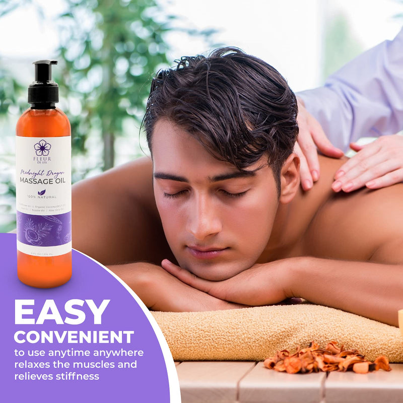 [Australia - AusPower] - Therapeutic Body Massage Oil - Safflower & Organic Coconut Oils for Sore Muscles & Stiffness – Acai Berry for Anti Cellulite - All Natural - Made in USA by Fleur De Spa - 8oz Midnight Dragon 