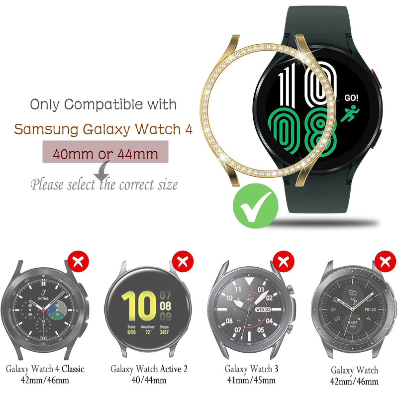 [Australia - AusPower] - Bling Case Compatible with Samsung Galaxy Watch 4 Covers 40mm 44mm, Shiny Diamond Face Cover Hard PC Bumper Cases Women Accessories for Samsung Watch 4 (6 Colors, 40mm) Pink/Gold/RoseGold/Black/Silver/Clear Galaxy Watch 4 40mm 