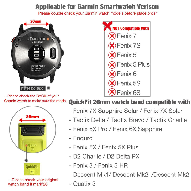 [Australia - AusPower] - Abanen Hook and Loop Quick Dry Watch Band for Fenix 7X / Fenix 6X / Fenix 5X, 26mm Woven Nylon Ultralight Sport Wristband Strap for Garmin Fenix 6X Pro/Sapphire,Fenix 5X Plus,Enduro Black Green 