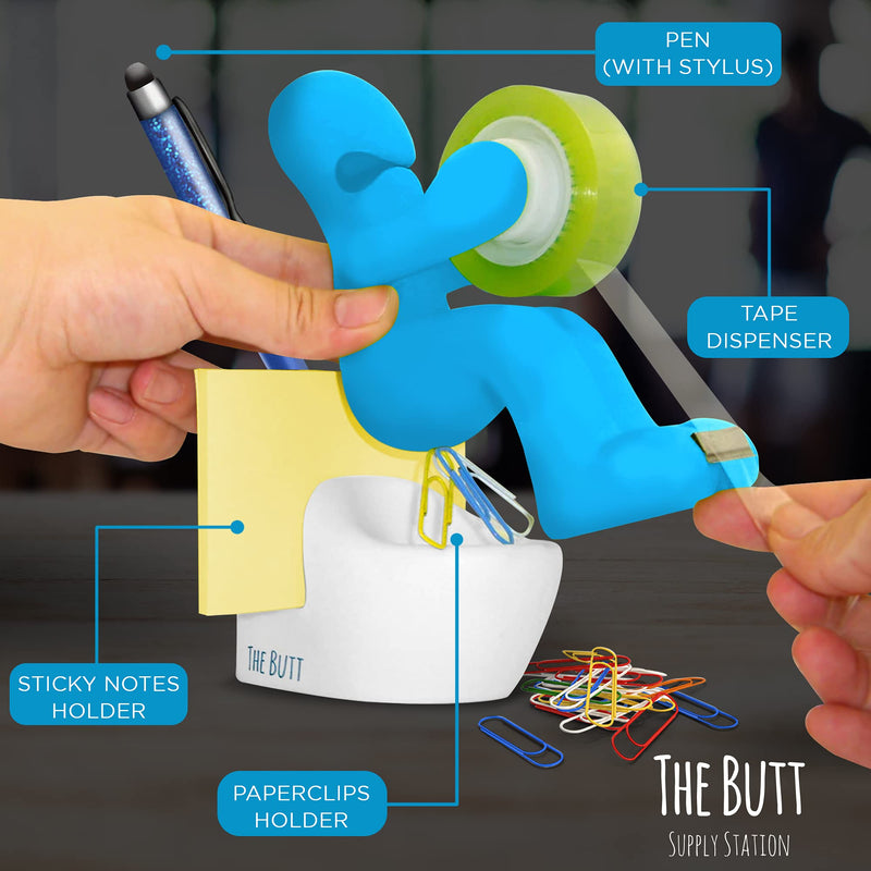 [Australia - AusPower] - The Butt – Funny Gift for Men or Women who Have Everything – Novelty Tape Dispenser with Pen Holder – Great as an Unusual Going Away Gift for Coworker – Office Gag Gift Blue 