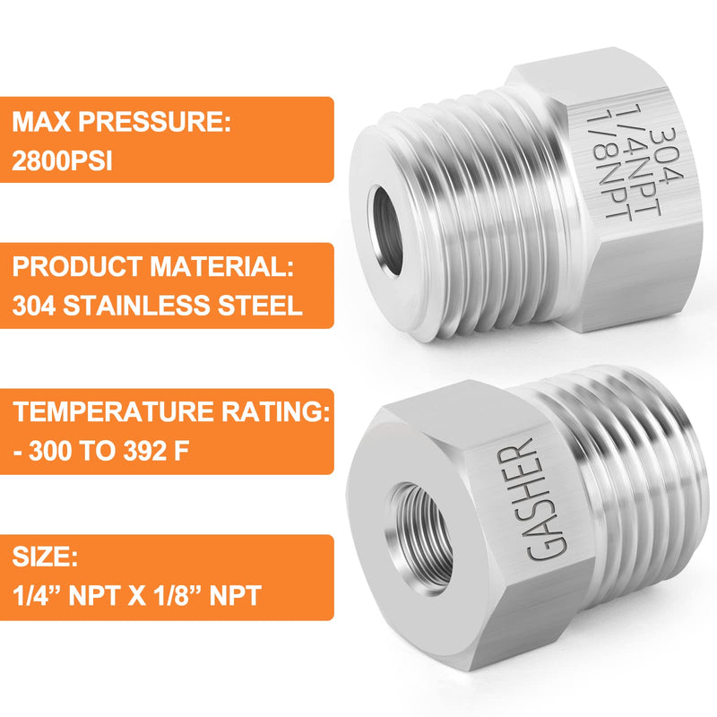 [Australia - AusPower] - GASHER 5PCS Stainless Steel Hex Bushing 1/2" NPT Male x 1/4" NPT Female, Stainless Steel Threaded Pipe Fitting 1/2" MNPT x 1/4" FNPT 5 