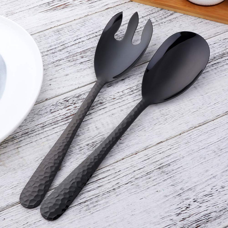 [Australia - AusPower] - Bisda Salad Spoon and Fork Set, 12 Inch Stainless Steel Salad Server, Black Serving Utensils, Dishwasher Safe, Pack of 2 