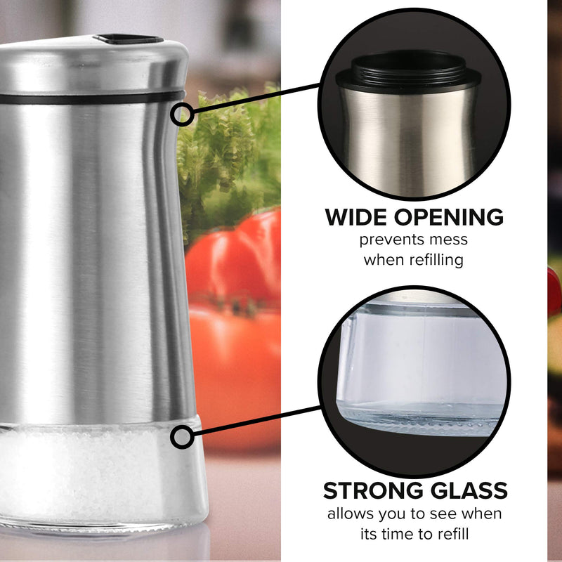 [Australia - AusPower] - Salt and Pepper Shakers set - Spice Dispenser with Adjustable Pour Holes - Stainless Steel & Glass - Set of 2 Bottles By Smart House Inc Silver 