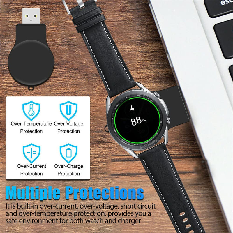 [Australia - AusPower] - Portable Samsung Galaxy Watch 4/3 Charger USB Travel Cordless Wireless Charger Keychain for Samsung Galaxy Watch4 Classic Watch3 Active & Active2 Accessories (Black) Black 