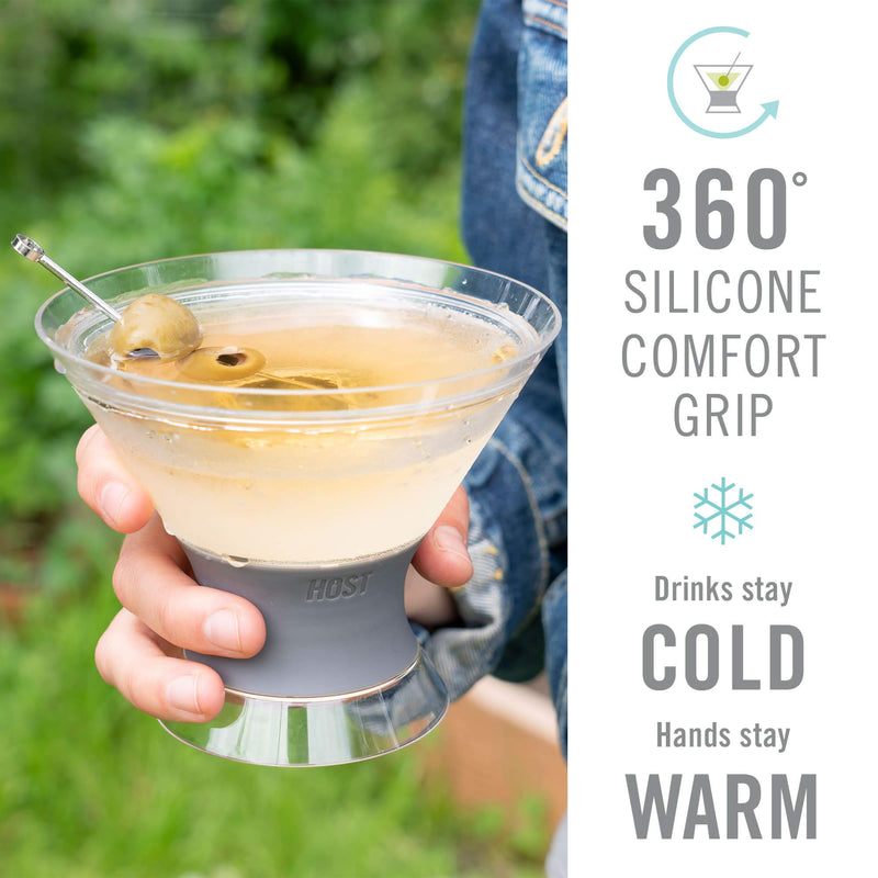 [Australia - AusPower] - HOST Freeze Insulated Martini Cooling Cups, Plastic Freezer Gel Chiller Double Wall Stemless Cocktail Glass Set of 2, 9 oz, Grey Martini Grey - Set of 2 