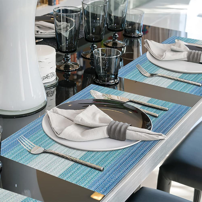 [Australia - AusPower] - HeloHo Placemats Set of 4,Vinyl Table Place Mats, Heat Resistant Stain Resistant Foldable Placemats, Washable Wipeable Placemat for Kitchen Dining Table Decoration Indoor Outdoor（Blue） 4Pcs Blue 