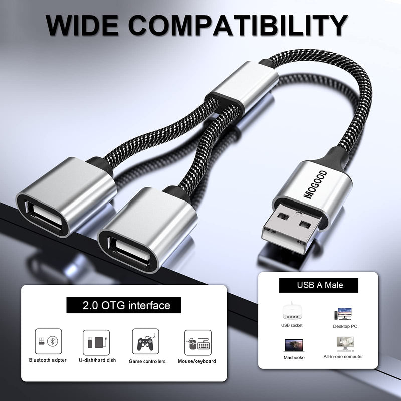 [Australia - AusPower] - USB Splitter Cable MOGOOD USB y Splitter Adapter Dual USB 2.0 Power Cord Extension for Charging/Data Transfer Dual Double USB Port Extender Hub Extra Multiport Data Split Adapter for Laptop/Mac/Car 1pack Black 