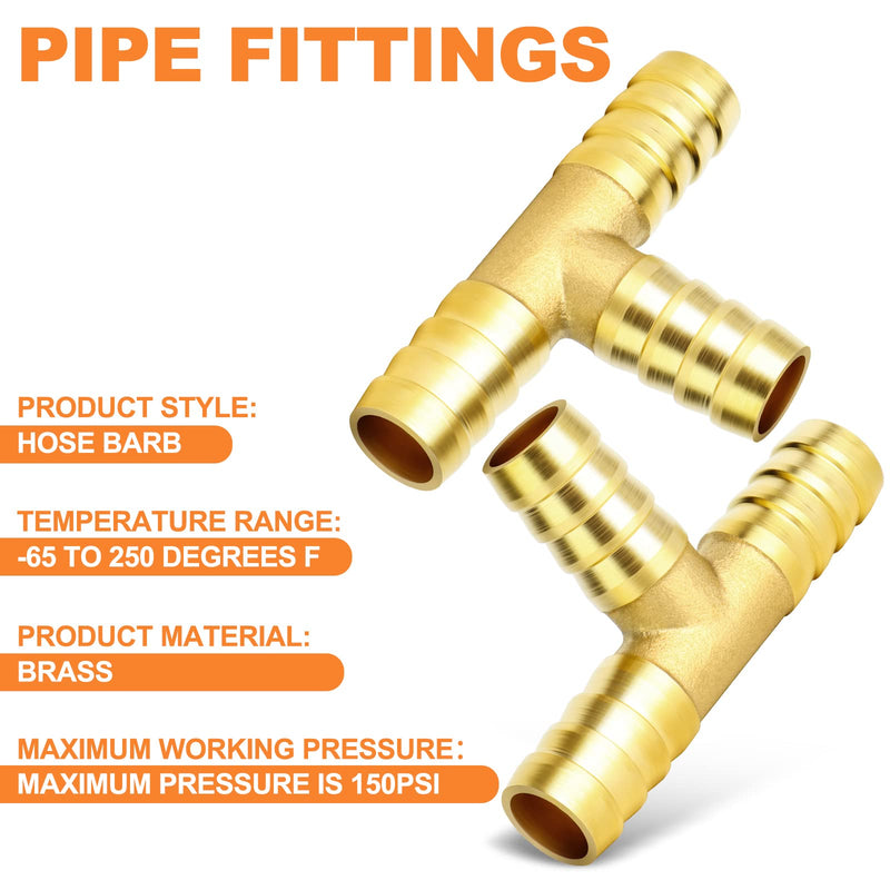 [Australia - AusPower] - GASHER 10 Pieces Brass Hose Barb Tee, 3-Way Tee Hose Fitting (1/4" x 1/4" x 1/4" Hose Barb) 1/4" Barb 