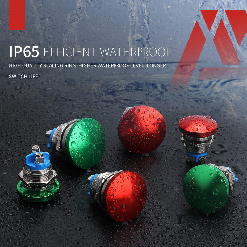 [Australia - AusPower] - APIELE 22MM Mushroom Head Push Button Switch Momentary Push Button IP65 Waterproof 12V 24V 36 DC 110V 250V AC 5A SPST(22mm, Red) 