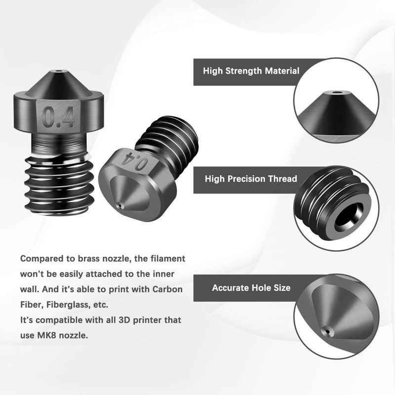 [Australia - AusPower] - SIMAX3D [5Pcs/Pack] E3D V6 0.4mm 3D Printer Nozzles,Made of high Quality Hardened Steel-Non Clogging and Burr Free, for Makerbot, Prusa i3, Anet8, Anycubic i3 mega 5PCS 