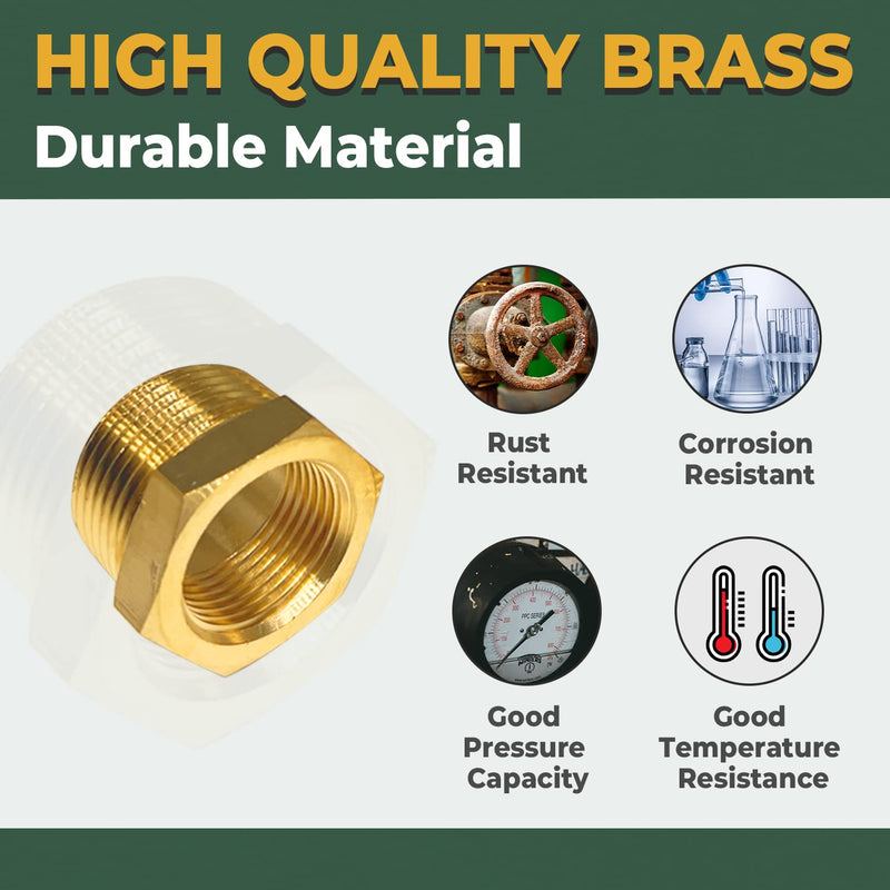 [Australia - AusPower] - LIONMAX Hex Bushing Reducer 3 PCS, 3/8 Inch NPT Male X 1/4 Inch NPT Female, Brass Pipe Fittings Threaded Reducer, with Sealing Tape 