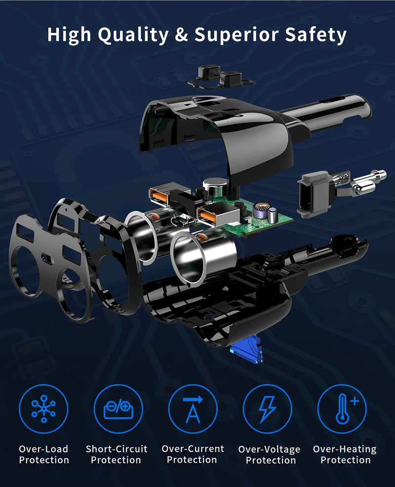 [Australia - AusPower] - 【Upgraded】 Cigarette Lighter Splitter, SUPERONE 180W 2-Socket Cigarette Lighter Adapter with Dual QC3.0 and 20W PD USB C Car Charger Splitter for GPS/Dash Cam/Laptop/iPad/iPhone 13 Pro Max/13/12/11 