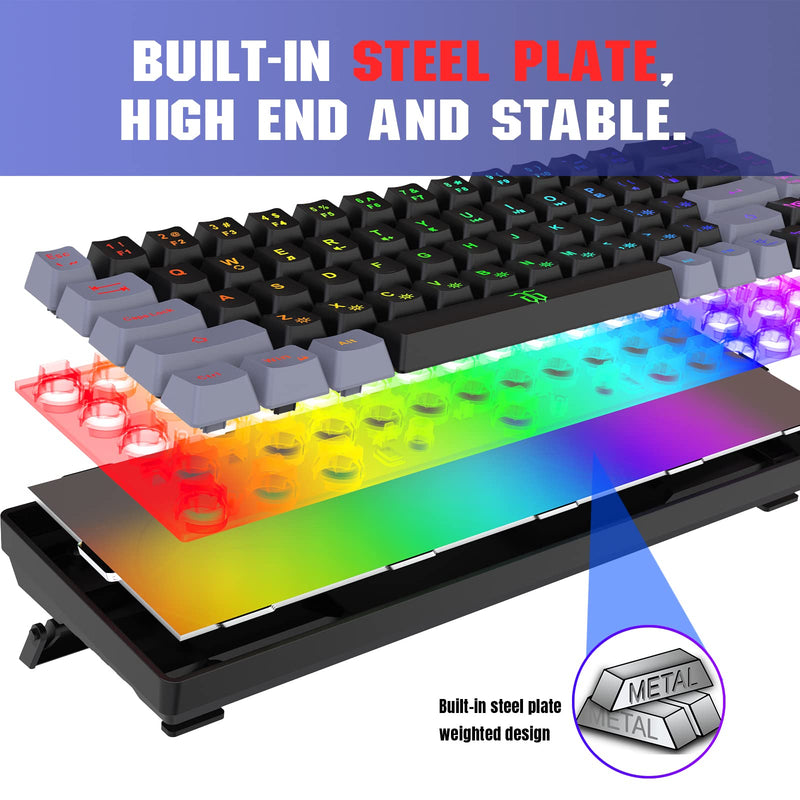 [Australia - AusPower] - Snpurdiri 60% Gaming Keyboard,RGB Compact Mini Keyboard,Wired Computer Membrane Keyboard for Windows PC Gamers(68 Keys,Grey -Black) Grey Black 