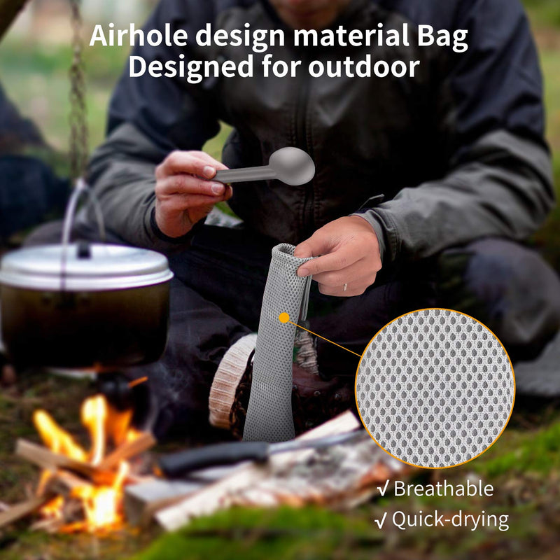 [Australia - AusPower] - OUTXE Titanium Long Handle Spork and Spoon, 8.7-Inch Soup Spoon, Camping Spork and Spoon, Eco-Friendly Coffee Spoon, Spork and Spoon Set #1 Titanium 
