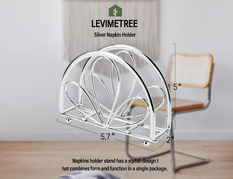 [Australia - AusPower] - LEVIMETREE Silver Napkin Holder - Stainless Steel Napkin Holders for Tables Modern Serviette Holder Tissue Dispenser Perfect for Outdoor Events - Dining Table Napkin Holder, Lazy Susans Napkin Holder 