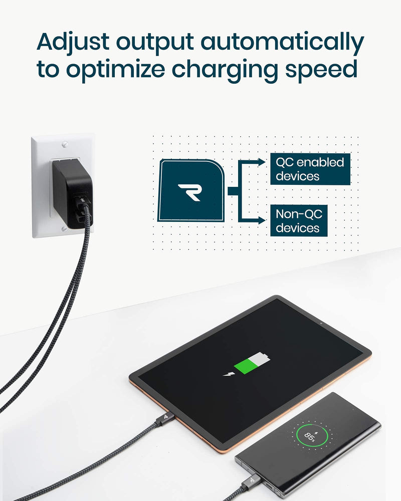 [Australia - AusPower] - Dual USB Wall Charger, RAMPOW 39W Quick Charge 3.0 with Foldable Plug, Fast Charger Compatible with iPhone 11 Pro Max/12 Pro Max/Mini/Xs/XS Max/XR/X/8, iPad, Samsung, HTC, LG and More Black 