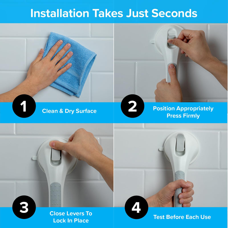 [Australia - AusPower] - SlipX Solutions 17" Safe Grip Shower Grab Bar, Extra Long Suction Cup Handicap Grab Bars for Seniors, Heavy Duty Pry-Lock Suction Cups for Bathtub, Bathroom Accessories Perfect for Travel 