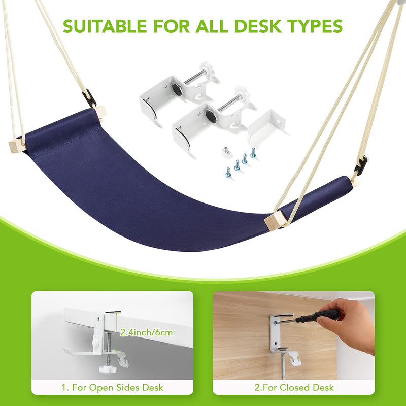 [Australia - AusPower] - Foot Hammock Under Desk Footrest | Adjustable Office Foot Rest Under Desk Hammock | Portable Desk Feet Hammock with Headphones Holder (Black) Black 