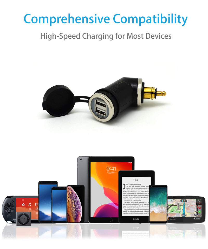 [Australia - AusPower] - Cliff Top 4.6 Amp DIN Hella Powerlet Plug to Dual USB Charger Adapter, Compatible with BMW, Ducati, Triumph Motorcycle, iPhone, and GPS SatNav (Short Angled) 4.6 Amp Short Angled 