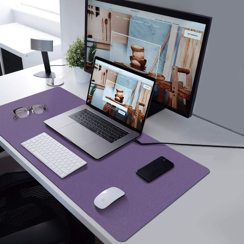 [Australia - AusPower] - TOWWI PU Leather Desk Pad with Suede Base, Multi-Color Non-Slip Mouse Pad, 32” x 16” Waterproof Desk Writing Mat, Large Desk Blotter Protector (Voilet) Voilet 32" x 16" 