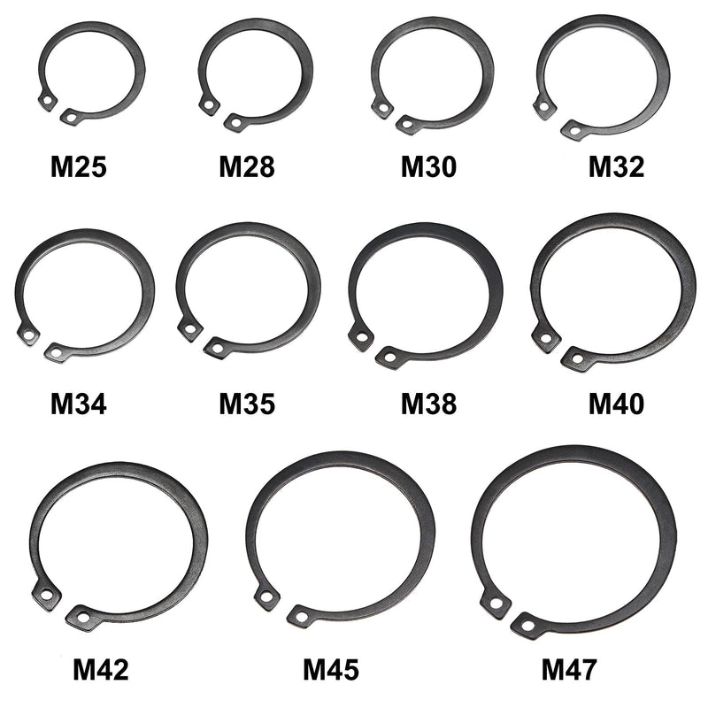 [Australia - AusPower] - uxcell E-Clip Circlip - 88Pcs 11-Size External Retaining Shaft Snap Ring Washer Carbon Steel Assortment Set Black - Size: 25mm to 47mm 
