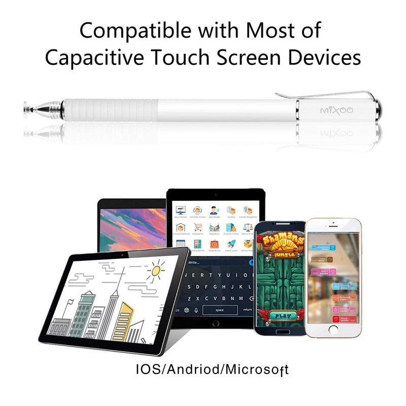 [Australia - AusPower] - Mixoo Stylus Pens for Touch Screens - Disc & Fiber Tip 2 in 1 High Sensitivity Universal Stylus for iPad, iPhone, Tablets and Other Capacitive Touch Screens (Black/White) Black/White 