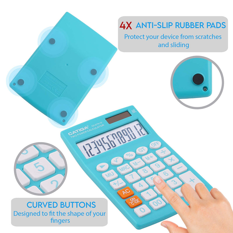 [Australia - AusPower] - Desktop Calculator with 12 Digit LCD Display Screen, Home or Office Use, Easy to Use with Clear Display/Memory Functions, CD-2775 (Light Blue) Teal 