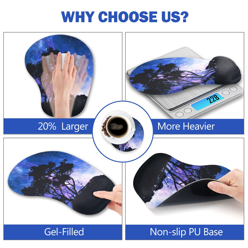 [Australia - AusPower] - AIMSA Ergonomic Mouse Pad with Wrist Support Gel, Wrist Rest Pad Non-Slip PU Base Comfortable Laptop, Computer Mousepad for Office, Home, Easy Typing & Pain Relief, Tree Galaxy 