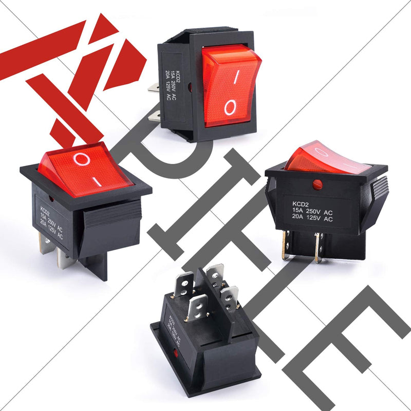 [Australia - AusPower] - APIELE 3Pcs 2 Position Rocker Toggle Switch ON/Off AC 125V/20A 250V/16A for Boat with LED Light DPST 4 Pins KCD2-201N (Red) Red 