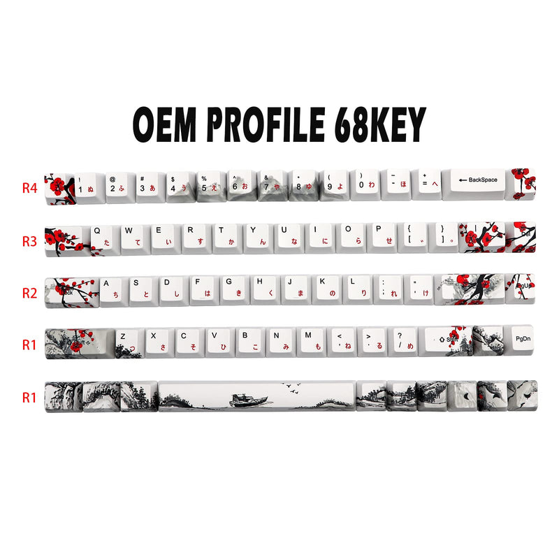 [Australia - AusPower] - JSJT Custom Keycap-Keycaps 60 Percent Suitable for GK68/RK68 Mechanical Keyboards 68 White Key Set Japanese Keycaps OEM Profile PBT Keycaps with Keycap Puller (Plum Blossom Keycaps) 68-JP 