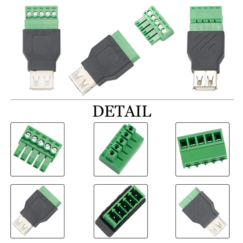 [Australia - AusPower] - USB 2.0 A Screw Terminal Block Connector Zovfam 4Pcs USB 2.0 Type A Male Plug to 5 Pin Female Bolt Screw Terminal with Shield Plug Adapter Connector Converter 