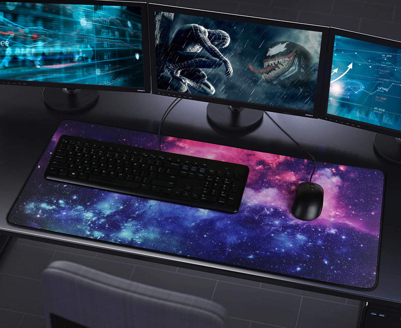 [Australia - AusPower] - Gaming Mouse Pad, 31.5x15.7x0.12 inch Waterproof Computer Keyboard Mouse Mat Non-Slip Mousepad Rubber Base and Stitched Edges for Game Players, Office, Study, Esports Pros, Home, Desktop galaxy 