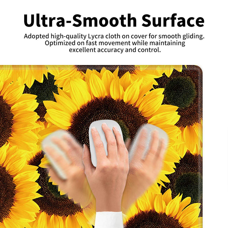 [Australia - AusPower] - Large Gaming Mouse Pad Non-Slip Keyboard Pad Soft Extended Desk Mat Desktop Writing Pad (31.5"×11.8") with Yellow Sunflower Design for Home & Office + Cup Coaster and Cute Stickers 