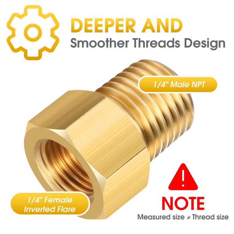 [Australia - AusPower] - 6 Pieces 1/4 Inch Male NPT x 1/4 Inch Female Inverted Flare Propane Fitting NPT Reducer Brass Female NPT Pipe Adapter Brass Bushing Reducer Brass Threaded Pipe Connector for Fuel, Oil Convert 