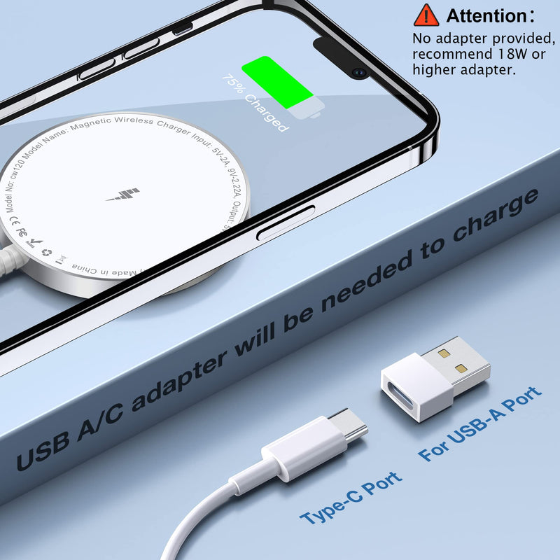 [Australia - AusPower] - Magnetic Wireless Charger for iPhone: MagSafe Charger Fast Charging Pad 2 Pack for iPhone 14 13 12 Pro Max Plus & Airpods 2 3 Pro (No Adapter) White 
