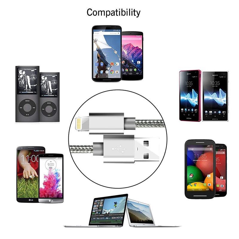 [Australia - AusPower] - iPhone Charger Apple MFi Certified CUGUNU 5 Pack[3/3/6/6/10FT] USB Lightning Cable Charging Cord Compatible with iPhone, iPad - Silver 2*3FT 2*6FT 10FT 