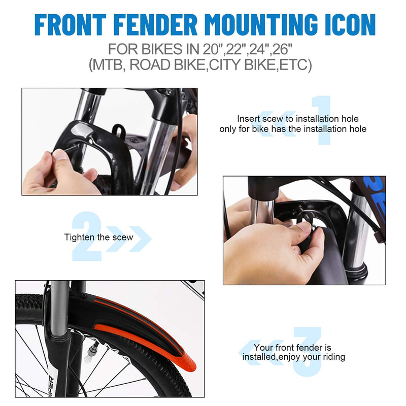 [Australia - AusPower] - Bike Mudguard Set with 8M DIY Reflective Tape, 2 Parts-Universal Full Cover Thicken Widen Bicycle Fender Set, Front/Rear Mud Guards Fit for 20"/22"/24"/26" MTB Mountain Road Bike Riding Cycling 