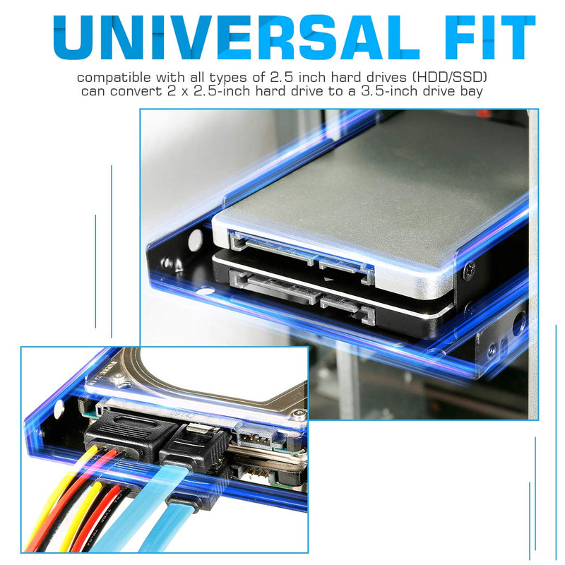 [Australia - AusPower] - Dual SSD/HDD Metal Mounting Bracket kit 2.5 to 3.5, Convert Any 2.5 inch Solid State Drive/HDD Into One 3.5 inch Drive Bay 2 x 2.5 HDD/SSD to 3.5 Metal Black 