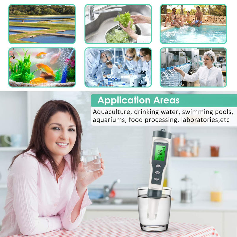 [Australia - AusPower] - Digital pH Meter with ATC pH Tester, 3 in 1 pH TDS Temp 0.01 Resolution High Accuracy Pen Type Tester, Water Tester for Water, Wine, Spas and Aquariums 