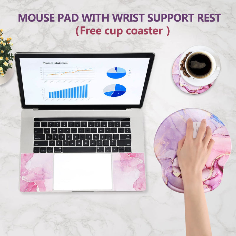 [Australia - AusPower] - AIMSA Ergonomic Mouse Pad with Wrist Rest Support Gel Memory, Non-Slip PU Base Wrist Rest Pad for Home, Office, Work, Game, Easy Typing, Pain Relief, Comfortable, Durable, Pink Purple Marble 