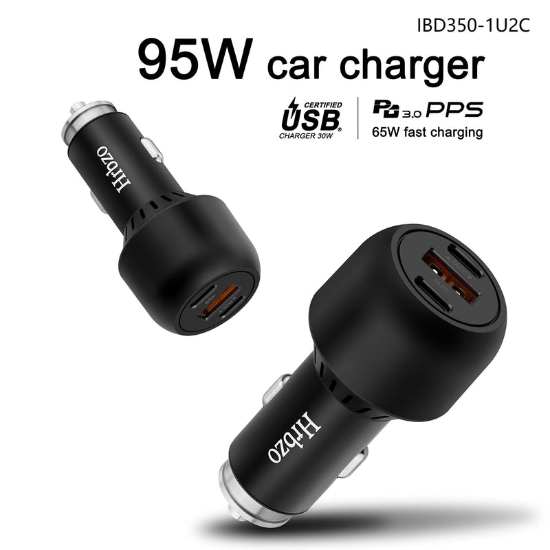 [Australia - AusPower] - Hrbzo 95W Car Charger 3-Port(USB-C 65W&USB-C 30W&USB-A) All Metal Fast Car Charger Adapter car Charger iPhone car Cigarette Accessories USB Charger Compatible with MacBook iPhone13/12/11/8 and More 