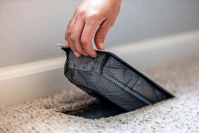 [Australia - AusPower] - Duck Brand Floor Register Vent Trap, Screens for Air Vents Catch Small Items and Stop Small Objects from Falling Through, Home Vent Air Filters are Easy to Install and Clean, 4" x 10", 4-Pack, Black 