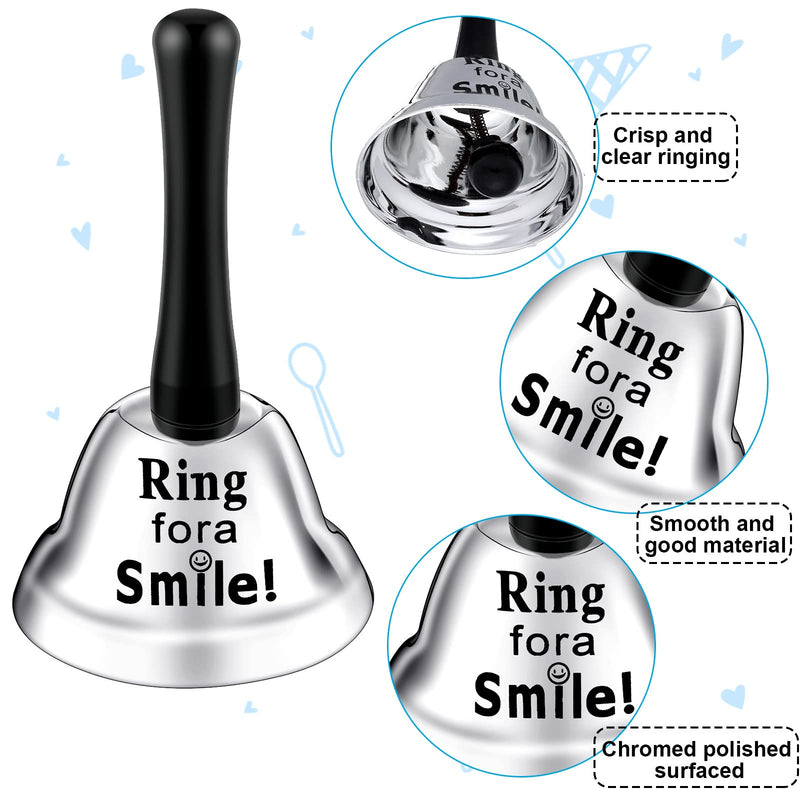 [Australia - AusPower] - 2 Pieces Ring Service Call Bell Smile Bell Hand Ringing Bell for Hotel Counter Reception Restaurant Food Line, Wedding Events Bell, 2 Styles (Silver) Silver 