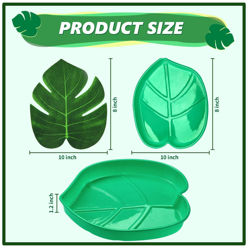 [Australia - AusPower] - Palm Leaf Snack Tray Hawaii Style Reusable Food Tray with Tropical Imitation Green Plant Leaves, Cookies Chips, Candy Dip, for Jungle Island Luau Party Theme Decorations Birthdays 12 Sets,8.3 x 7 Inch 