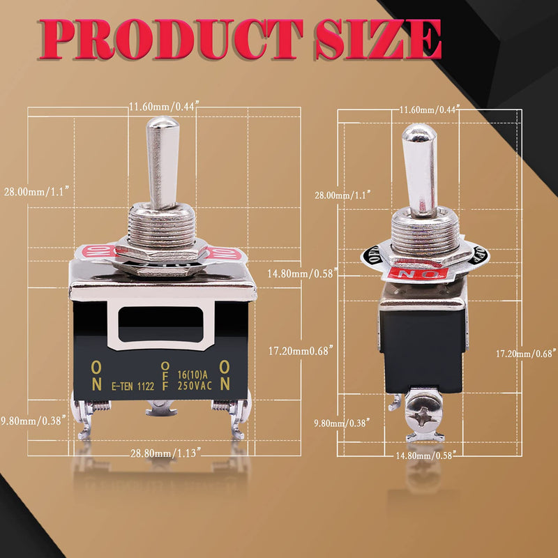 [Australia - AusPower] - Twidec/3Pcs Heavy Duty Rocker Toggle Switch 16A 250V AC SPDT 3 Position 3 Pin ON/Off/ON Switch with Metal Bat Waterproof Boot Cap Cover Ten-1122-B103 